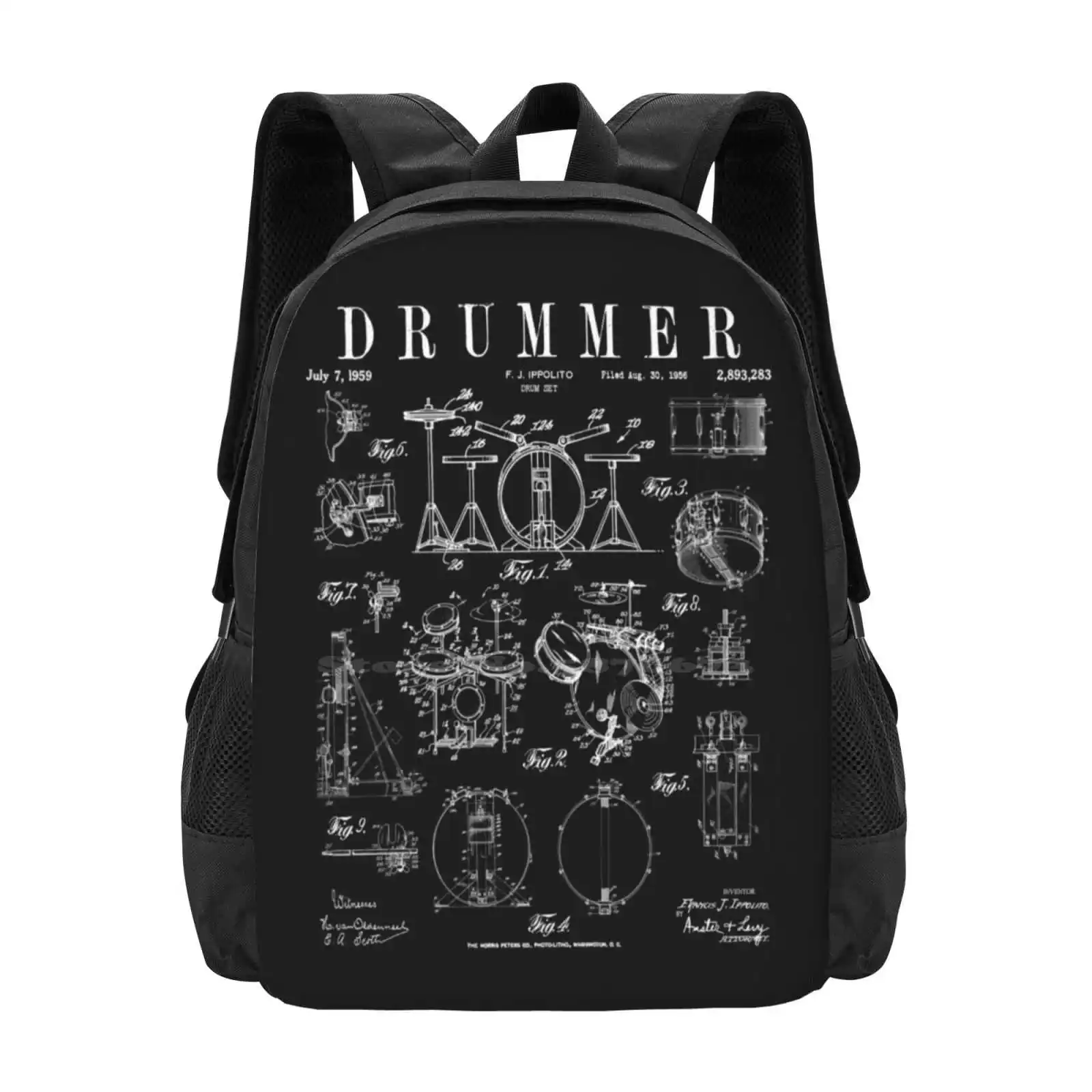 Vintage Fashion Drawings - Drum Set Kit Vintage Patent Drummer