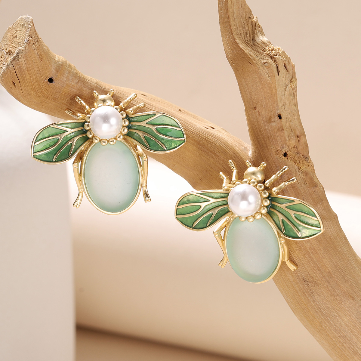 Vintage Fashion Bug - Vintage Inspired Green Enamel Bee Earrings