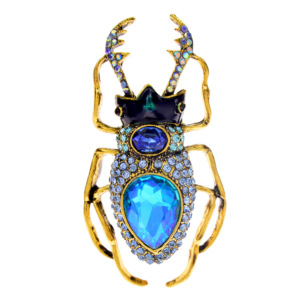Vintage Fashion Bug - Personalized Retro Blue Crystal Beetle Brooches