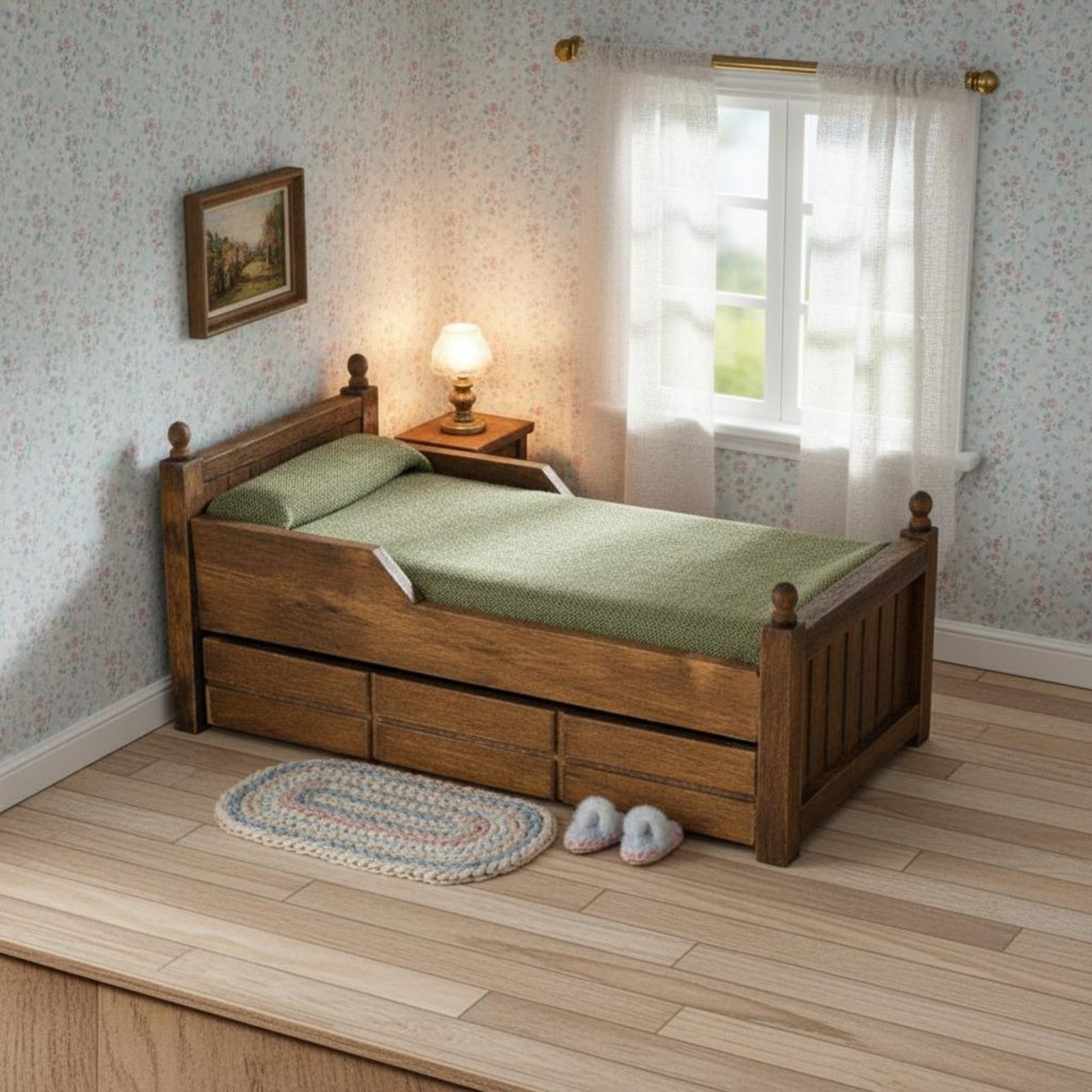 1:12 Scale Wooden Bed Handmade - Vintage Fashion Designer review and price